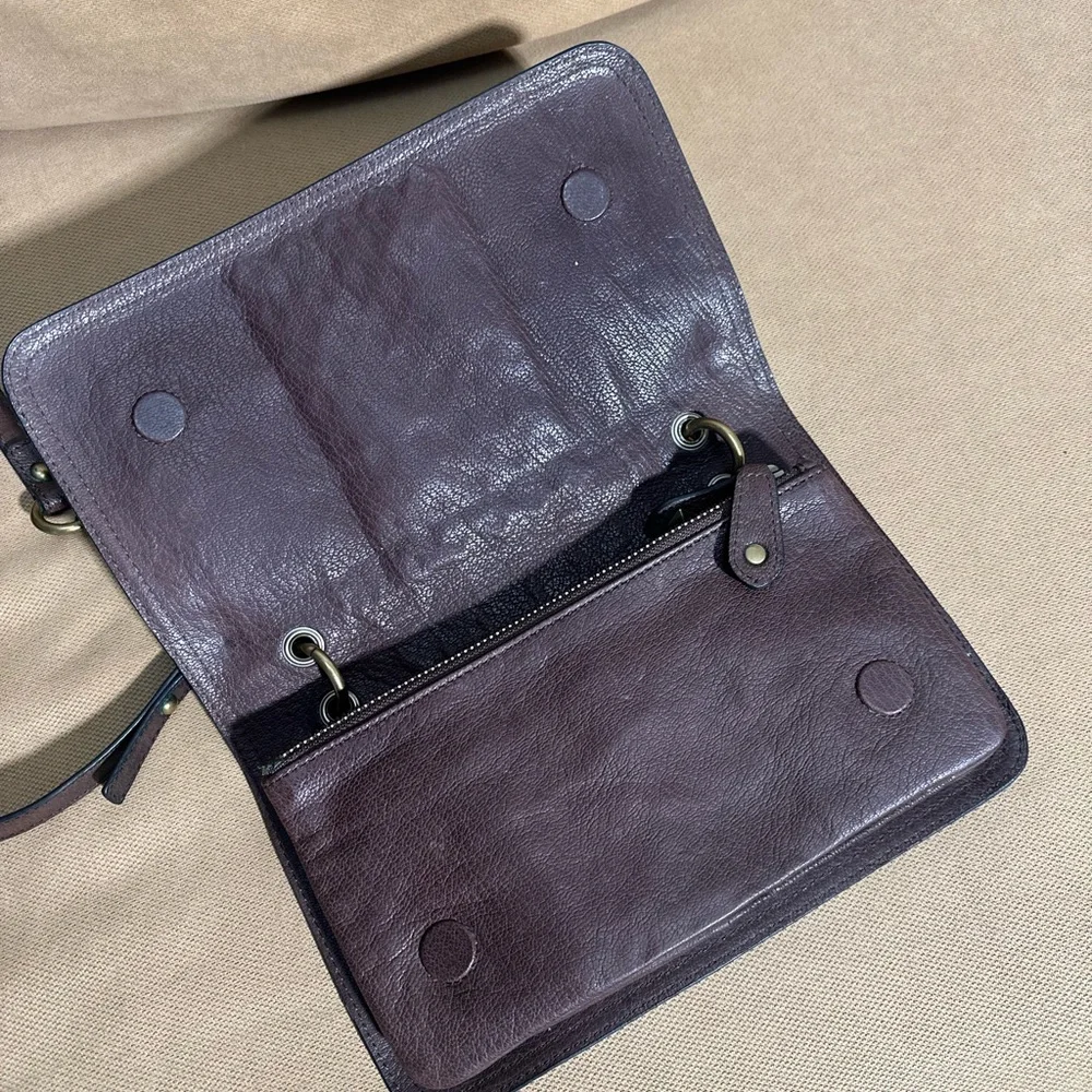Frye Brown Leather Studded Crossbody Bag Boho Western Distressed Purse